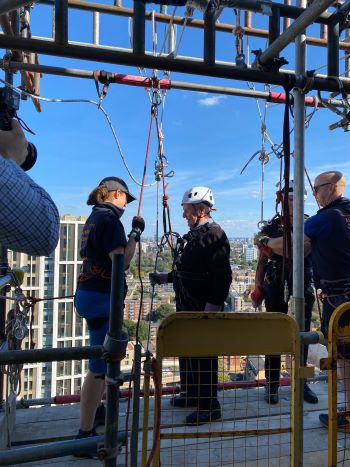 Colin Bell abseiling The Royal London Hospital for London's Air Ambulance Charity