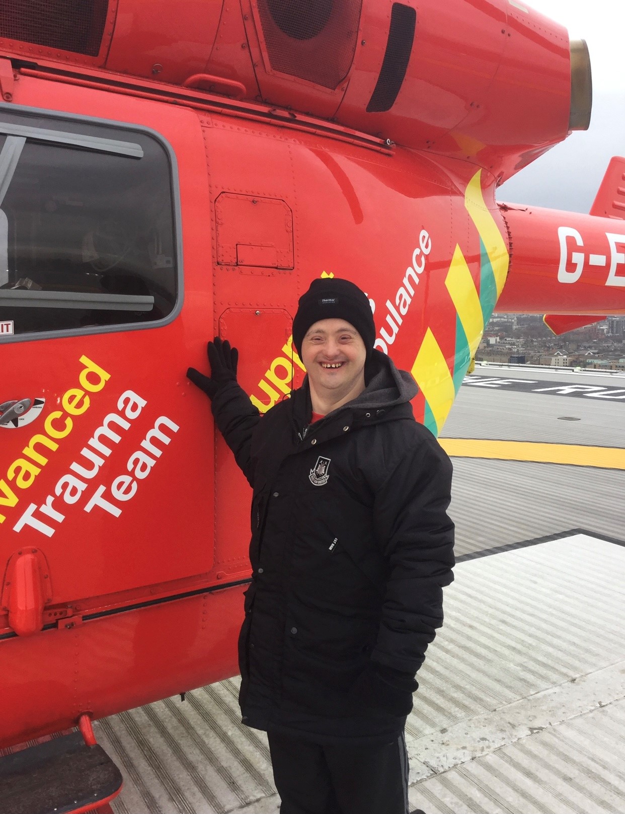 Daniel on the helipad with London's Air Ambulance