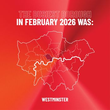 Infographic showing busiest borough in February 2026 was Westminster