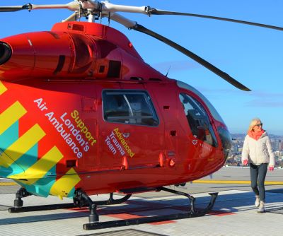 Gaby Roslin on London's Air Ambulance Charity's helipad
