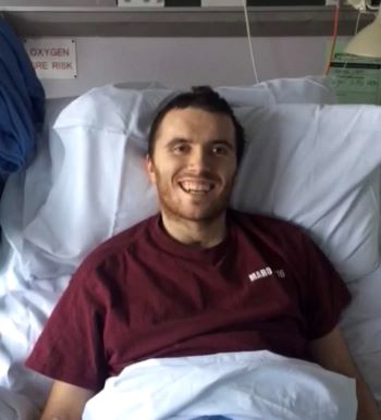 Matt Gunnee in hospital after awaking from his coma