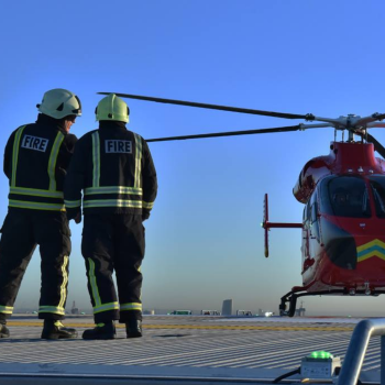 Fire crew working on London's Air Ambulance's helipad