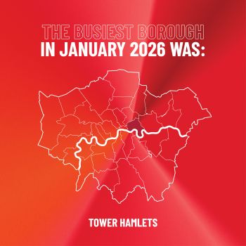 Infographic showing busiest borough in January 2026 was Tower Hamlets