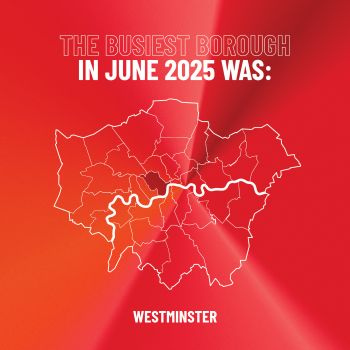 Infographic showing busiest borough in June 2025 was Westminster