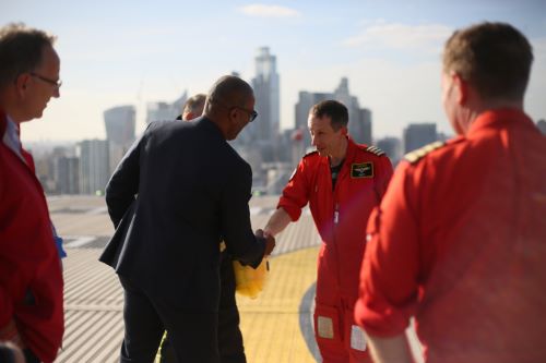 Les Ferdinand meeting London's Air Ambulance crew