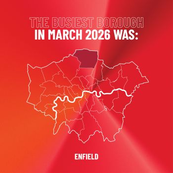 Infographic showing busiest borough in March 2026 was Enfield