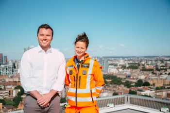 Matt Gunnee and Dr Flora Bird on London's Air Ambulance's helipad