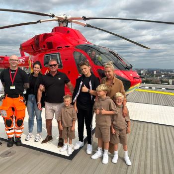 Mike and his family meeting the medics that saved him