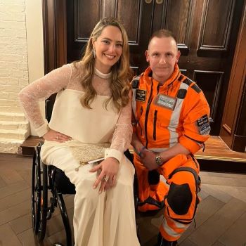 Milana meeting the London's Air Ambulance paramedic who saved her