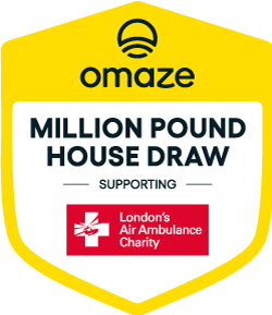 Omaze's shield, including London's Air Ambulance Charity's logo