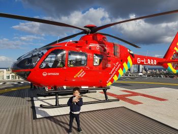 Harrison visiting the helipad