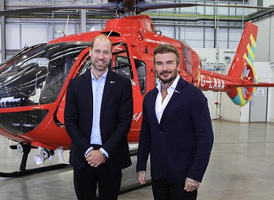 HRH The Prince of Wales and David Beckham welcome the new helicopters at Northolt