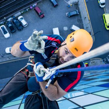 Matthew Robinson braves the abseil