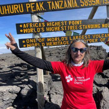 Sue climbing Mount Kilimanjaro