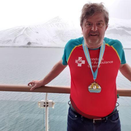 Mark after running in Antarctica for London's Air Ambulance Charity