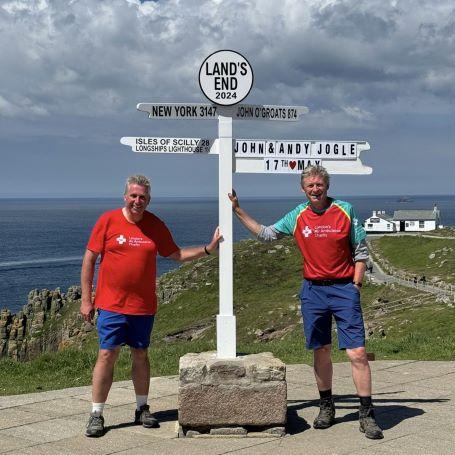 John and Andy finishing at Land's End